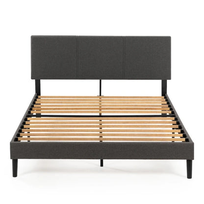 Cadre de lit plateforme rembourré gris avec tête de lit en mousse – 317 kg