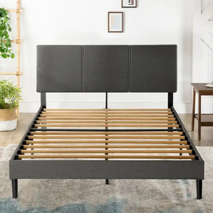 Cadre de lit plateforme rembourré gris avec tête de lit en mousse – 317 kg
