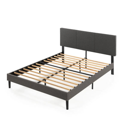 Cadre de lit plateforme rembourré gris avec tête de lit en mousse – 317 kg
