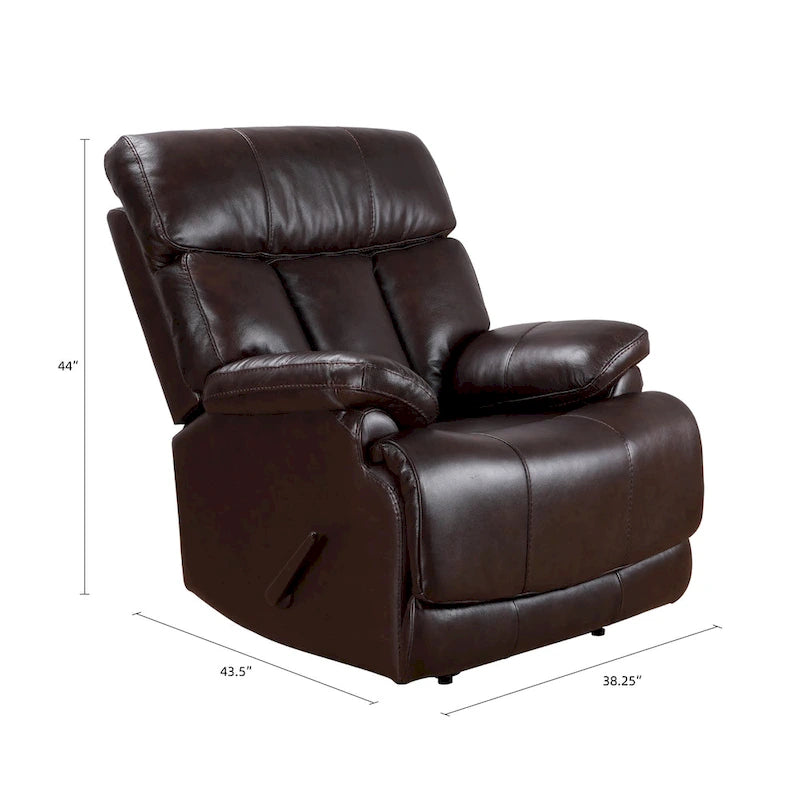 Fauteuil inclinable manuel en cuir pleine fleur véritable, marron, avec repose-pieds extensible