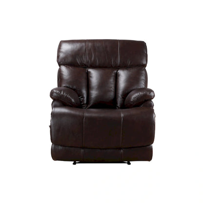Fauteuil inclinable manuel en cuir pleine fleur véritable, marron, avec repose-pieds extensible