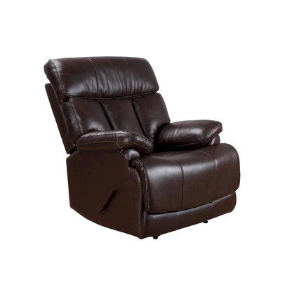 Fauteuil inclinable manuel en cuir pleine fleur véritable, marron, avec repose-pieds extensible