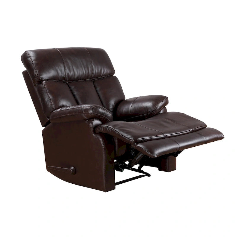 Fauteuil inclinable manuel en cuir pleine fleur véritable, marron, avec repose-pieds extensible