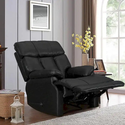 Fauteuil inclinable manuel en cuir pleine fleur véritable, marron, avec repose-pieds extensible