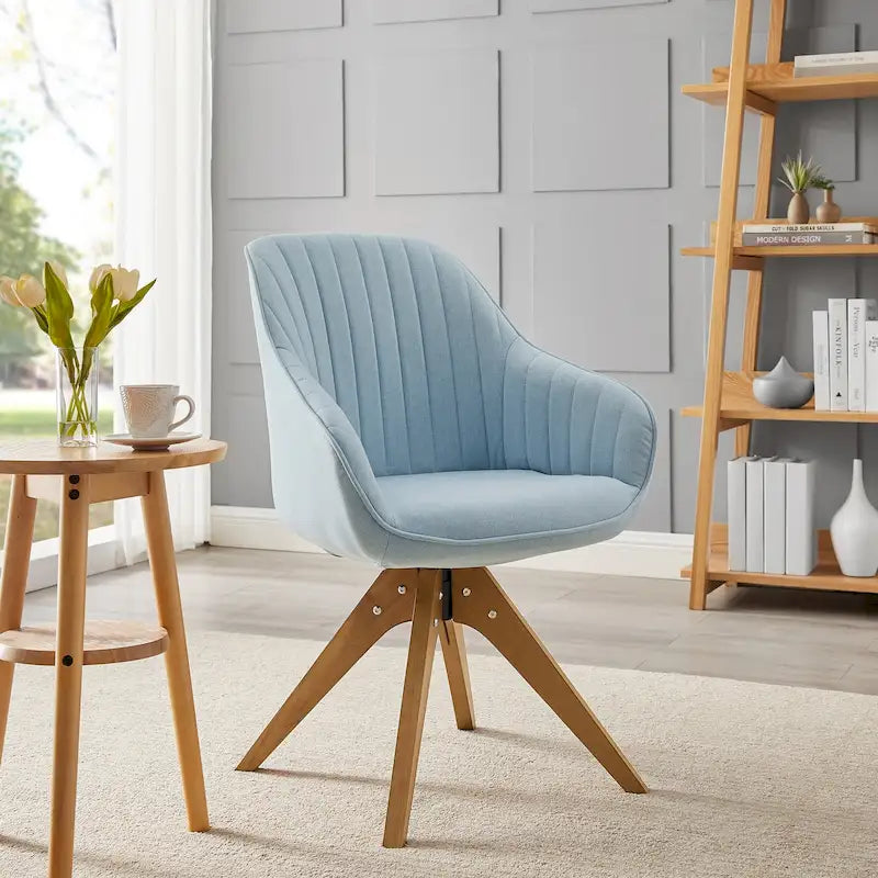 Fauteuil d'appoint pivotant Mid-Century Modern avec pieds en bois de hêtre – Pivotement à 360°, 150 kg