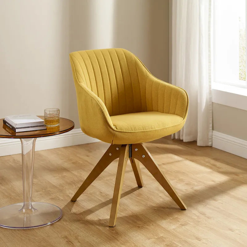 Fauteuil d'appoint pivotant Mid-Century Modern avec pieds en bois de hêtre – Pivotement à 360°, 150 kg