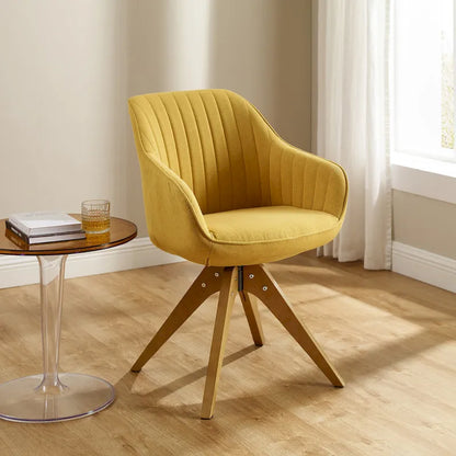 Fauteuil d'appoint pivotant Mid-Century Modern avec pieds en bois de hêtre – Pivotement à 360°, 150 kg