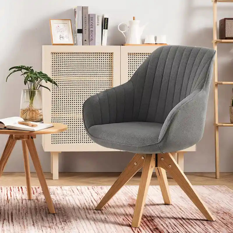 Fauteuil d'appoint pivotant Mid-Century Modern avec pieds en bois de hêtre – Pivotement à 360°, 150 kg