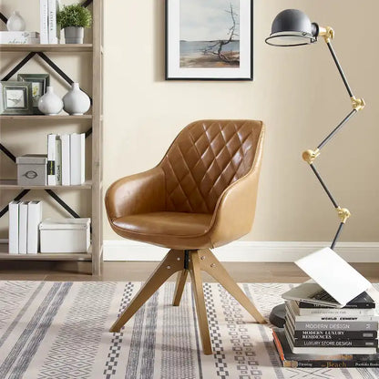 Fauteuil d'appoint pivotant Mid-Century Modern avec pieds en bois de hêtre – Pivotement à 360°, 150 kg
