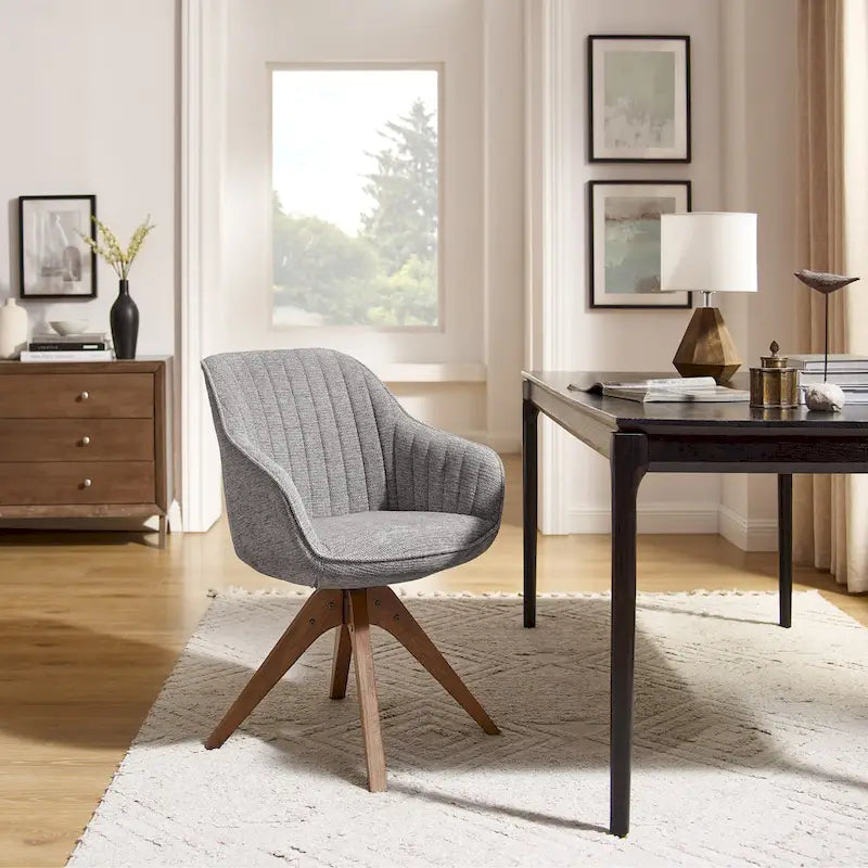 Fauteuil d'appoint pivotant Mid-Century Modern avec pieds en bois de hêtre – Pivotement à 360°, 150 kg