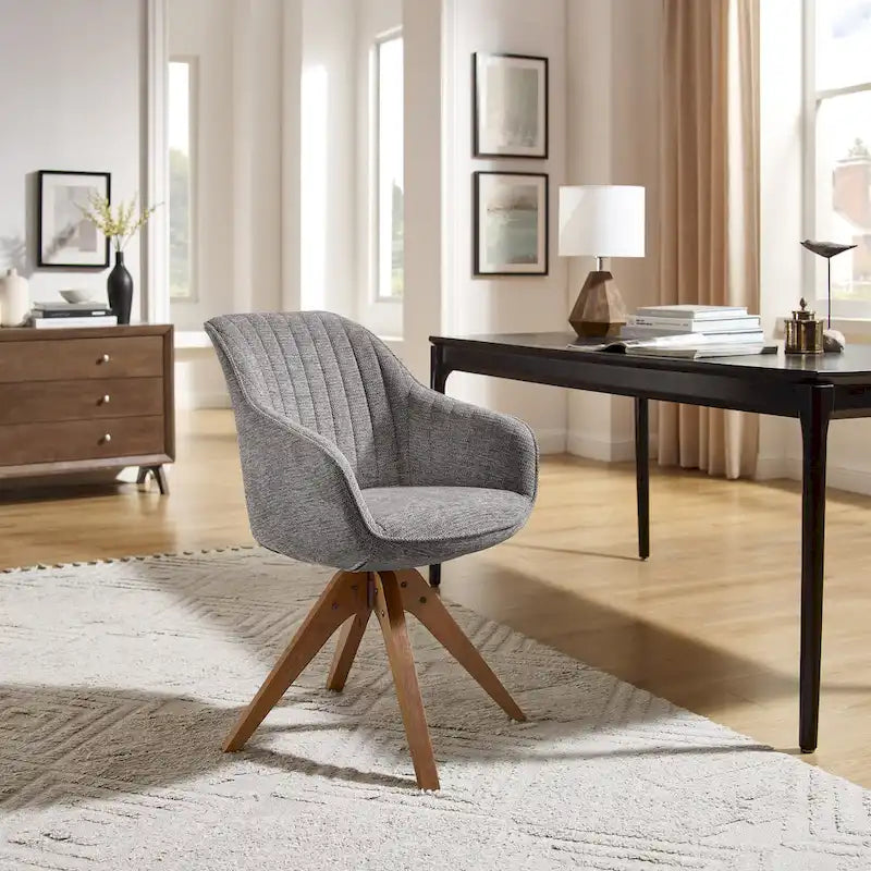 Fauteuil d'appoint pivotant Mid-Century Modern avec pieds en bois de hêtre – Pivotement à 360°, 150 kg