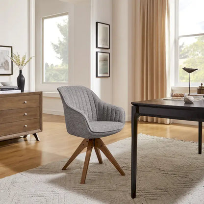 Fauteuil d'appoint pivotant Mid-Century Modern avec pieds en bois de hêtre – Pivotement à 360°, 150 kg