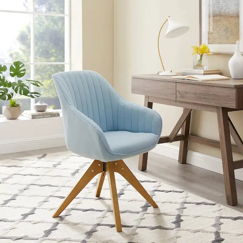 Fauteuil d'appoint pivotant Mid-Century Modern avec pieds en bois de hêtre – Pivotement à 360°, 150 kg