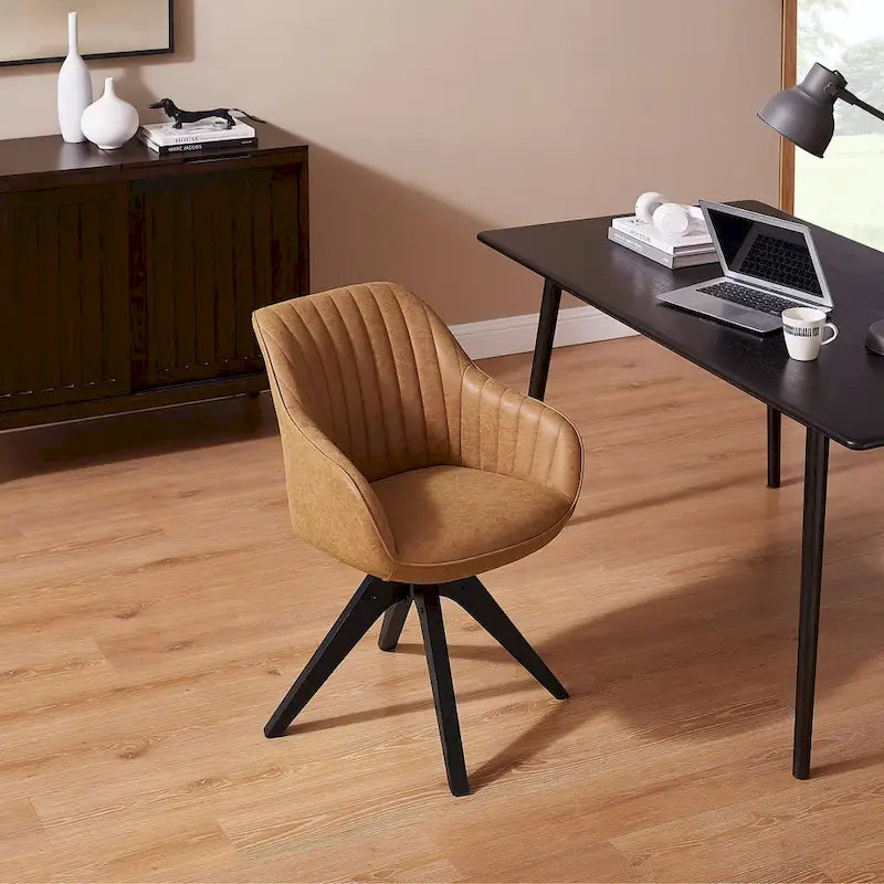 Fauteuil d'appoint pivotant Mid-Century Modern avec pieds en bois de hêtre – Pivotement à 360°, 150 kg