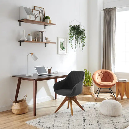 Fauteuil d'appoint pivotant Mid-Century Modern avec pieds en bois de hêtre – Pivotement à 360°, 150 kg