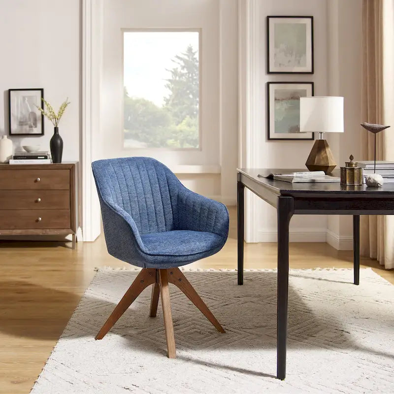 Fauteuil d'appoint pivotant Mid-Century Modern avec pieds en bois de hêtre – Pivotement à 360°, 150 kg