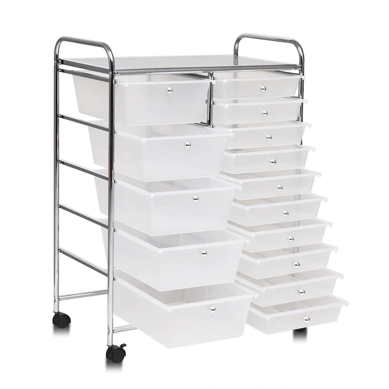 Chariot de rangement à roulettes avec 15 tiroirs