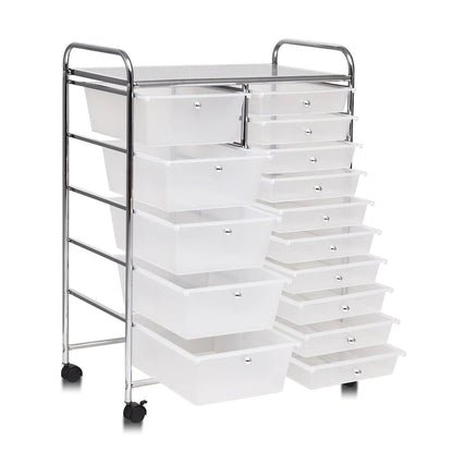 Chariot de rangement à roulettes avec 15 tiroirs