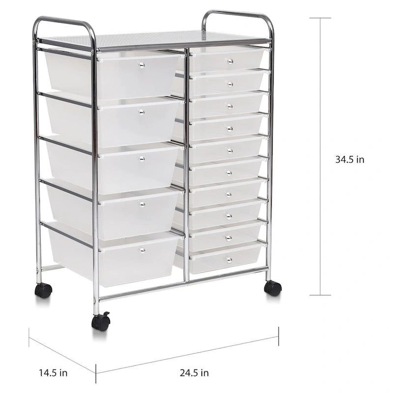 Chariot de rangement à roulettes avec 15 tiroirs