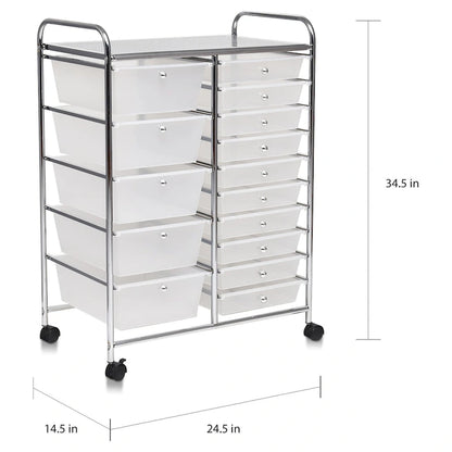Chariot de rangement à roulettes avec 15 tiroirs
