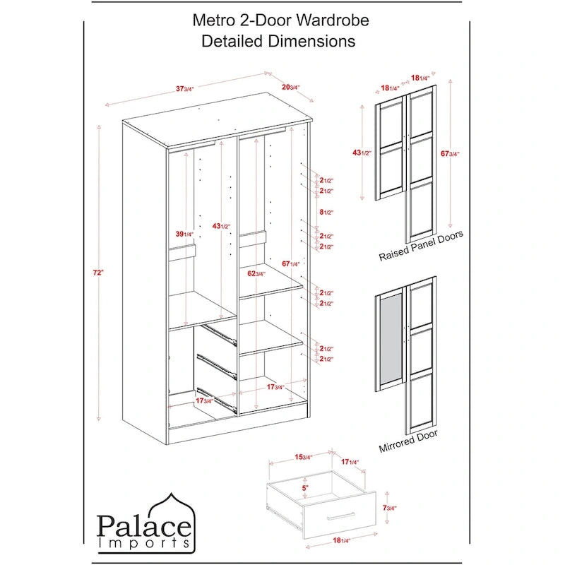 Armoire-penderie 100 % en bois massif style métro – Portes en bois massif ou portes miroirs, plusieurs finitions.