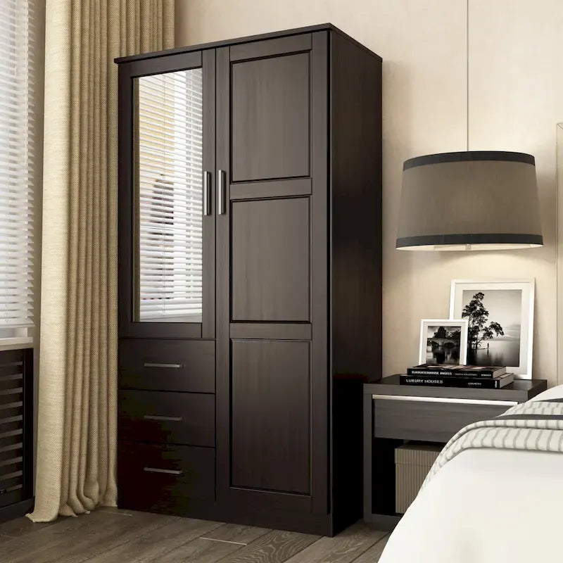 Armoire-penderie 100 % en bois massif style métro – Portes en bois massif ou portes miroirs, plusieurs finitions.