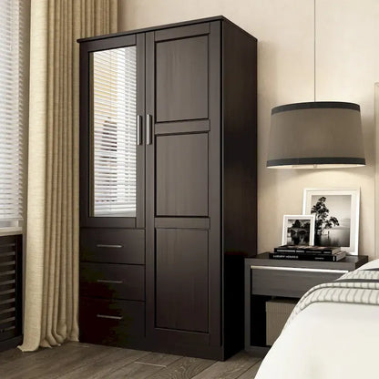 Armoire-penderie 100 % en bois massif style métro – Portes en bois massif ou portes miroirs, plusieurs finitions.