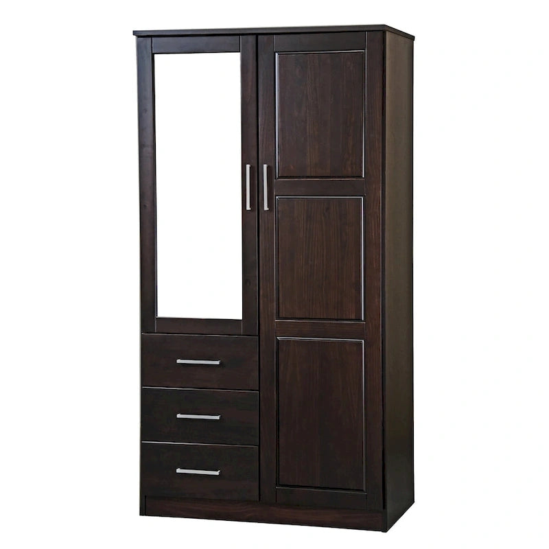 Armoire-penderie 100 % en bois massif style métro – Portes en bois massif ou portes miroirs, plusieurs finitions.