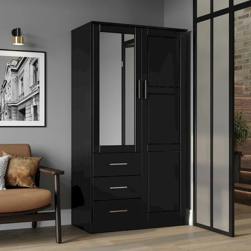 Armoire-penderie 100 % en bois massif style métro – Portes en bois massif ou portes miroirs, plusieurs finitions.