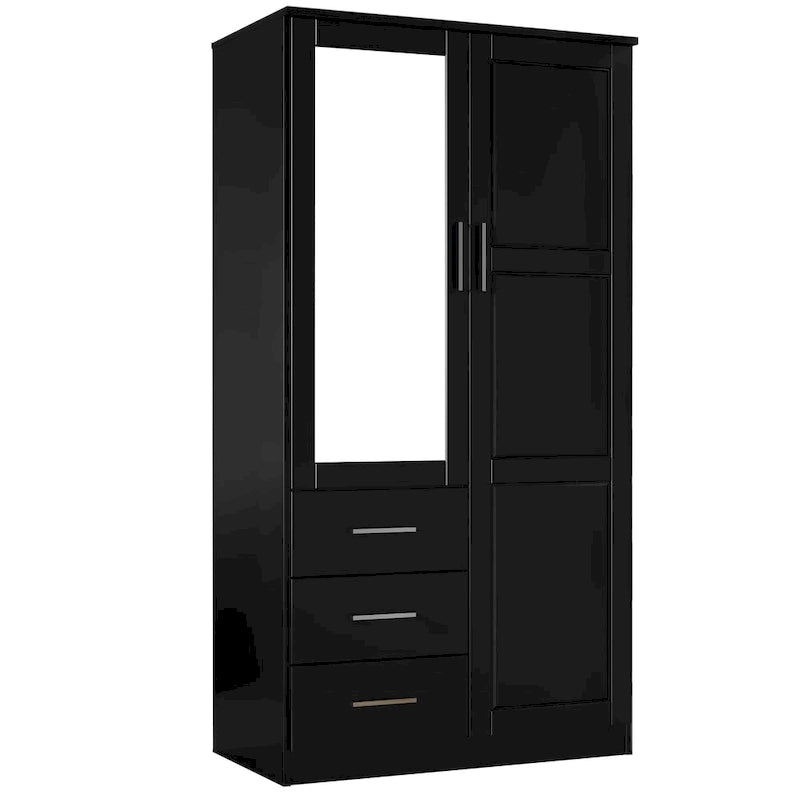 Armoire-penderie 100 % en bois massif style métro – Portes en bois massif ou portes miroirs, plusieurs finitions.
