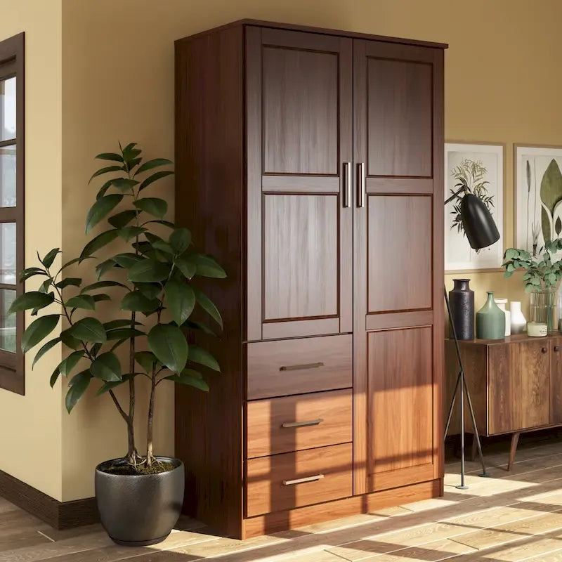 Armoire-penderie 100 % en bois massif style métro – Portes en bois massif ou portes miroirs, plusieurs finitions.