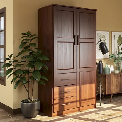 Armoire-penderie 100 % en bois massif style métro – Portes en bois massif ou portes miroirs, plusieurs finitions.