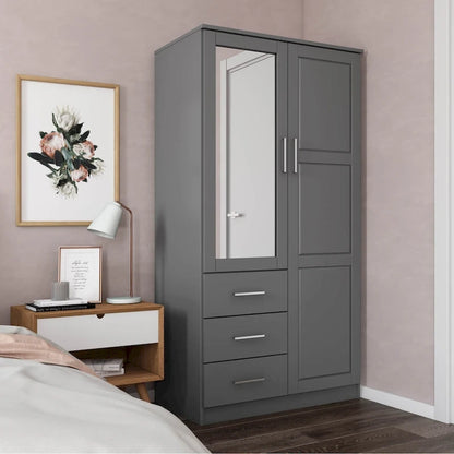 Armoire-penderie 100 % en bois massif style métro – Portes en bois massif ou portes miroirs, plusieurs finitions.