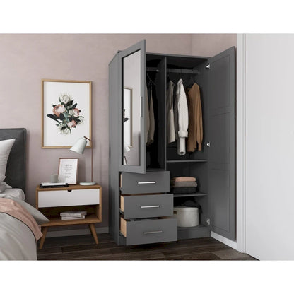 Armoire-penderie 100 % en bois massif style métro – Portes en bois massif ou portes miroirs, plusieurs finitions.