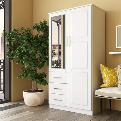 Armoire-penderie 100 % en bois massif style métro – Portes en bois massif ou portes miroirs, plusieurs finitions.