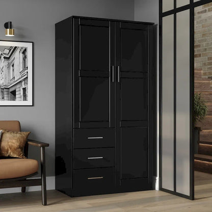 Armoire-penderie 100 % en bois massif style métro – Portes en bois massif ou portes miroirs, plusieurs finitions.