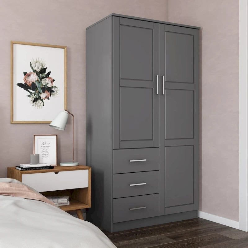 Armoire-penderie 100 % en bois massif style métro – Portes en bois massif ou portes miroirs, plusieurs finitions.
