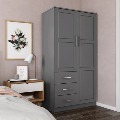 Armoire-penderie 100 % en bois massif style métro – Portes en bois massif ou portes miroirs, plusieurs finitions.