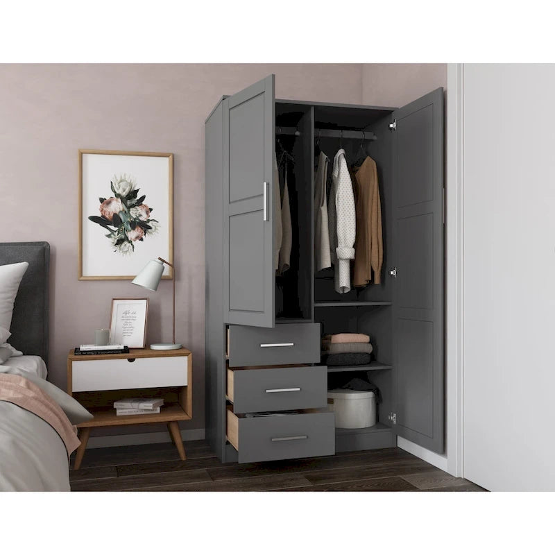 Armoire-penderie 100 % en bois massif style métro – Portes en bois massif ou portes miroirs, plusieurs finitions.
