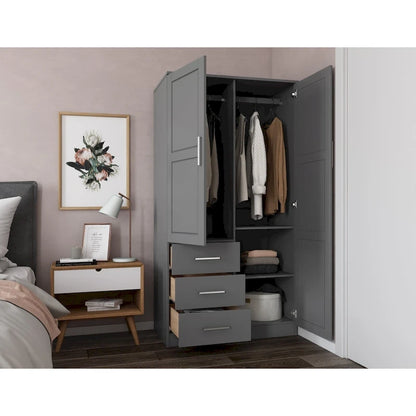 Armoire-penderie 100 % en bois massif style métro – Portes en bois massif ou portes miroirs, plusieurs finitions.