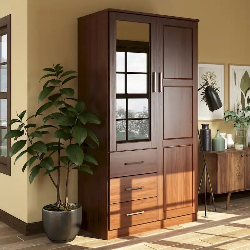 Armoire-penderie 100 % en bois massif style métro – Portes en bois massif ou portes miroirs, plusieurs finitions.