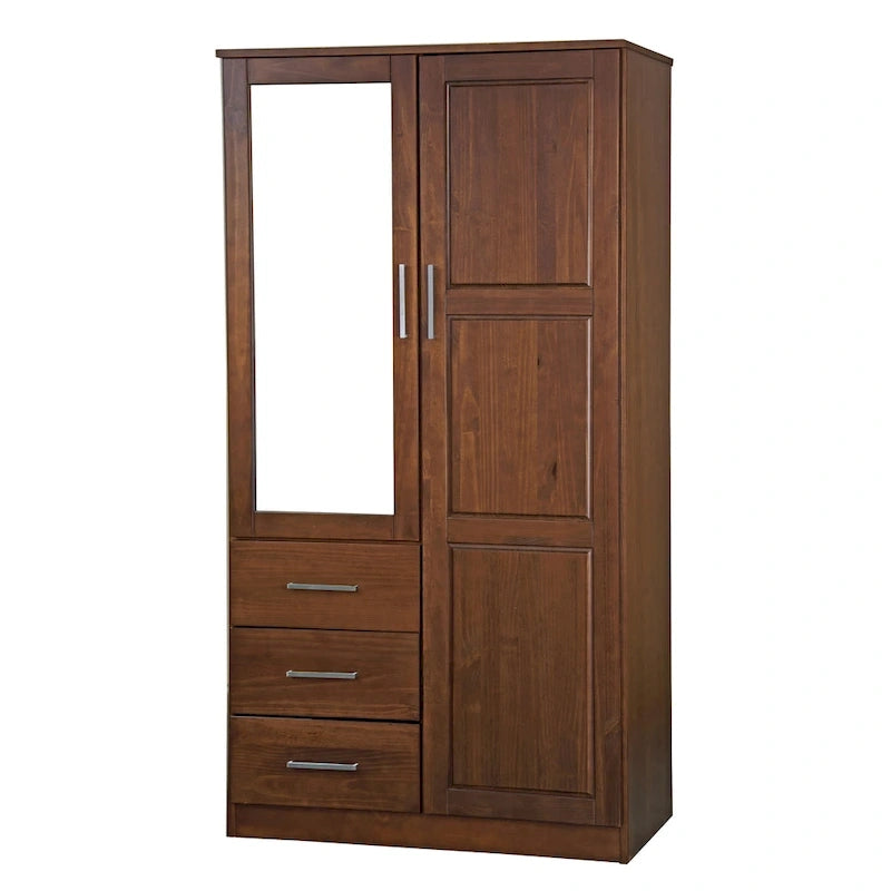 Armoire-penderie 100 % en bois massif style métro – Portes en bois massif ou portes miroirs, plusieurs finitions.