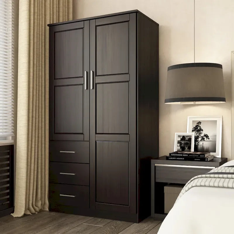 Armoire-penderie 100 % en bois massif style métro – Portes en bois massif ou portes miroirs, plusieurs finitions.