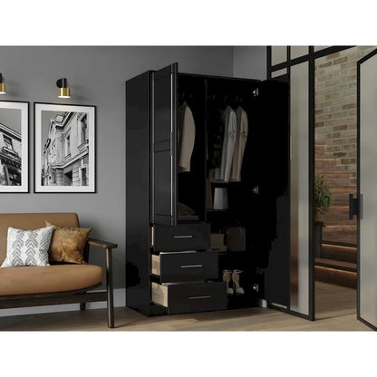Armoire-penderie 100 % en bois massif style métro – Portes en bois massif ou portes miroirs, plusieurs finitions.