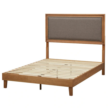 Lit plateforme Queen rembourré avec tête de lit capitonnée et garniture cloutée – Pas besoin de sommier tapissier