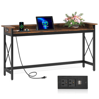 Canapé Table Console d'Entrée Longue de 70,9 pouces avec Prises et Ports USB