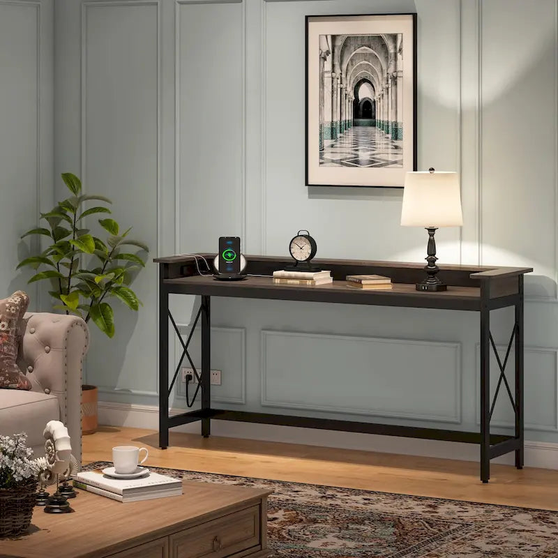 Canapé Table Console d'Entrée Longue de 70,9 pouces avec Prises et Ports USB