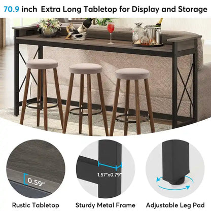 Canapé Table Console d'Entrée Longue de 70,9 pouces avec Prises et Ports USB