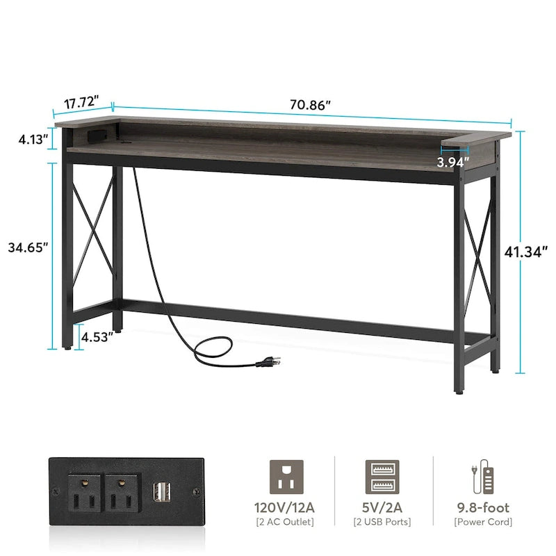Canapé Table Console d'Entrée Longue de 70,9 pouces avec Prises et Ports USB