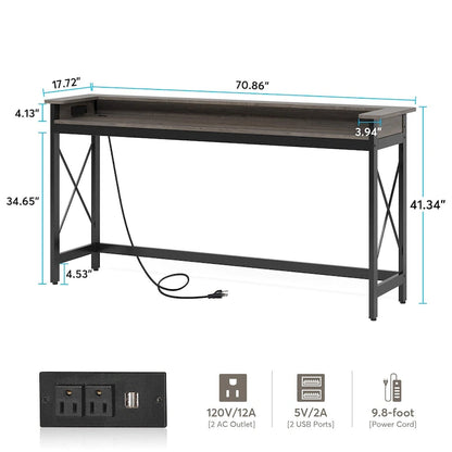 Canapé Table Console d'Entrée Longue de 70,9 pouces avec Prises et Ports USB